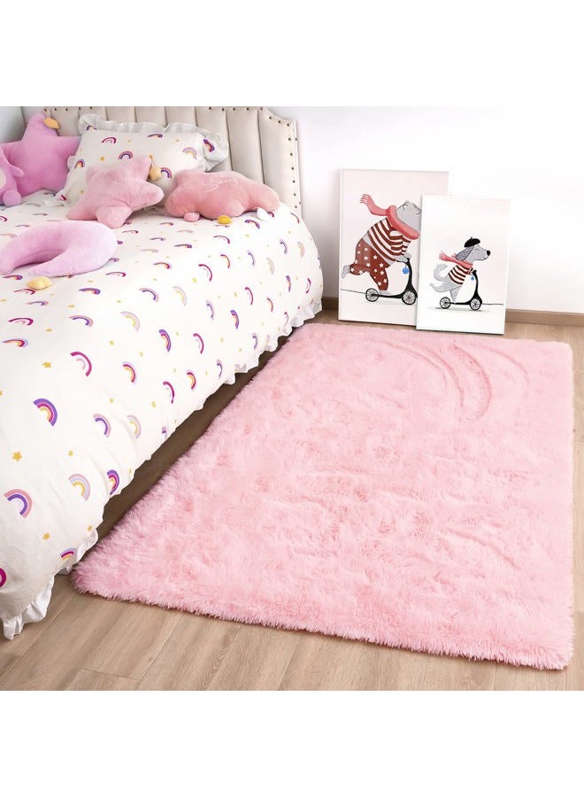 Noahas Fluffy Bedroom Rug Plush Fuzzy Rugs for Kids Room Living Room, Soft Shaggy Nursery Rug Furry Floor Carpet Modern Indoor Bedroom Decor for Boys Girls Room, 2x3 Feet, Pink - Image 1