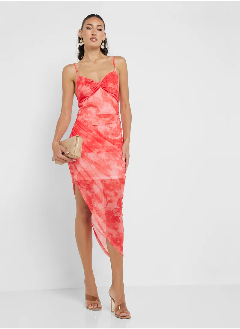 جينجر Strappy Mesh Floral Assymetric Dress