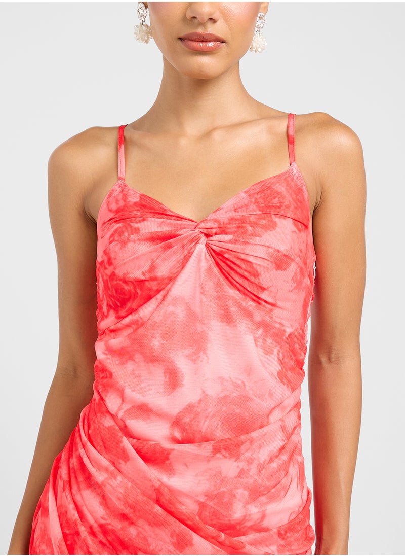 Ginger Strappy Mesh Floral Assymetric Dress  - Image 3