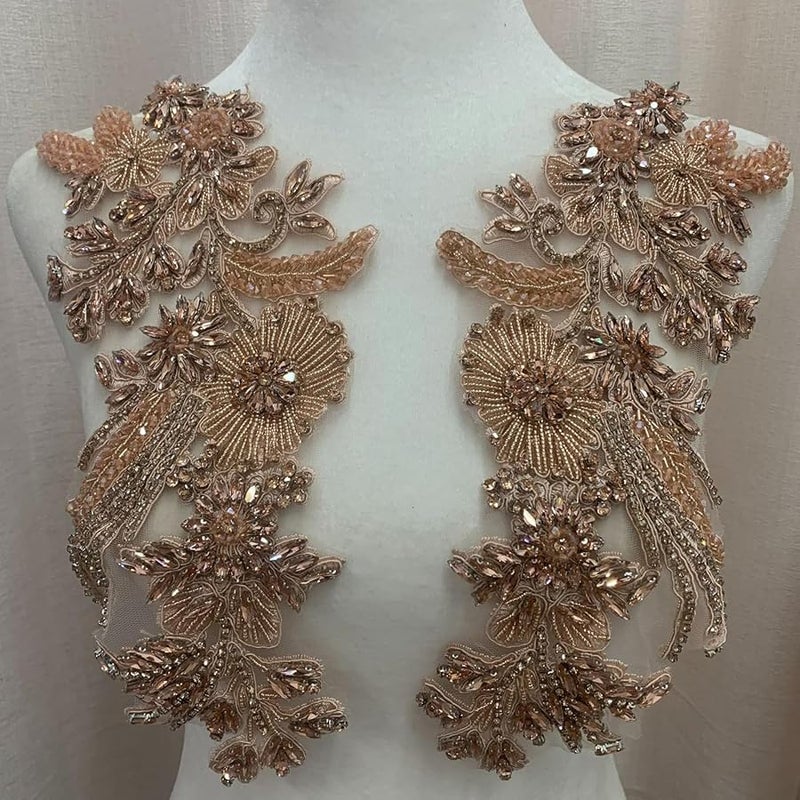 تطريزات زهور خرزية ذهبية لصقها على بقع للخياطة لتزيين أزياء الحرف اليدوية - Image 3