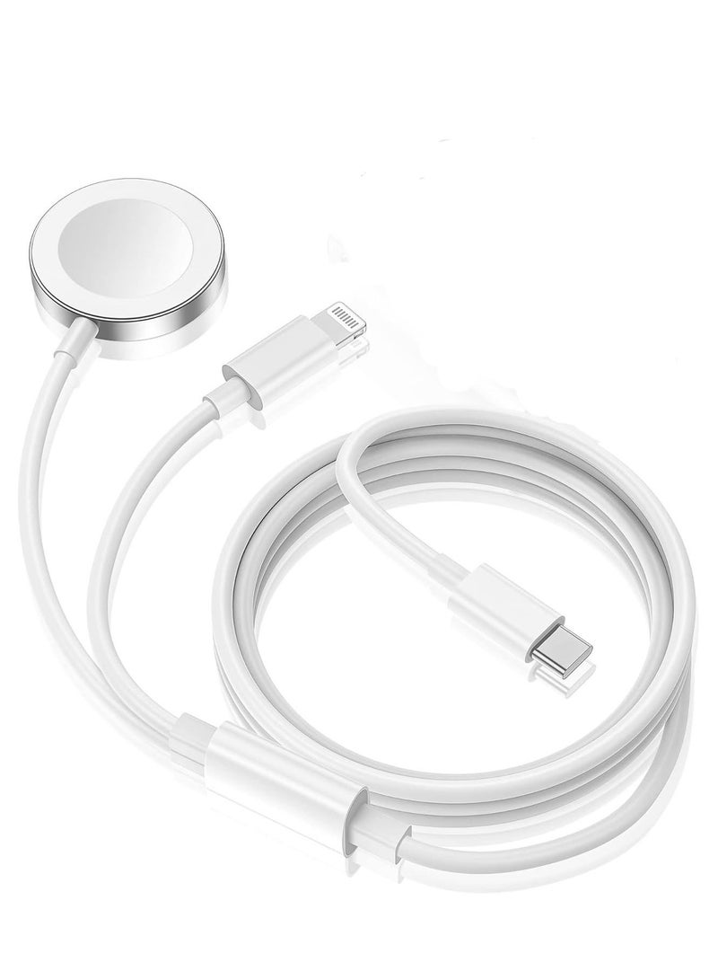 هير كيوب شاحن Apple Watch، كابل شحن مغناطيسي مطوّر 2 في 1 بمنفذ USB-C سريع بطول 6 أقدام مع محول شحن جداري بقدرة 15 واط متوافق مع ساعات iWatch Series SE/8/7/6/5/4/3/2/1 و iPhone 14 - Image 1