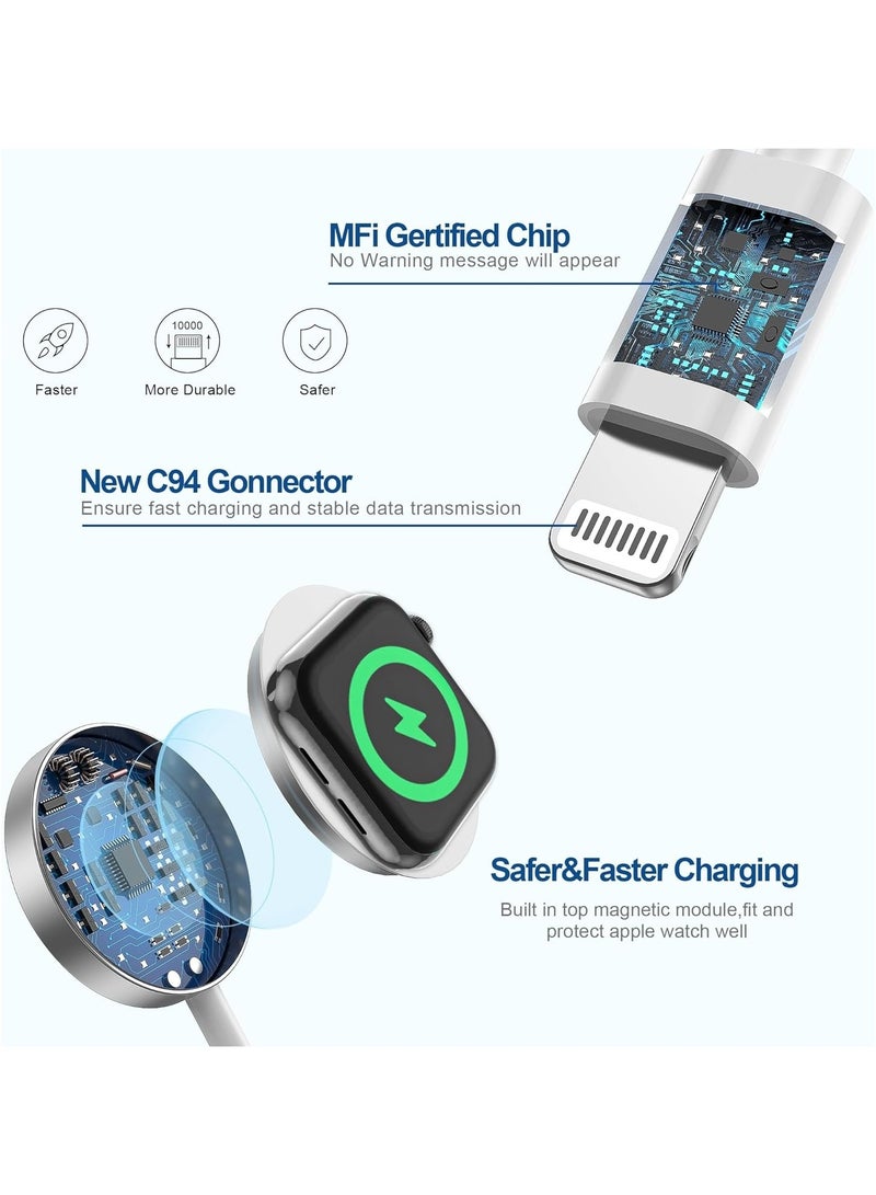 هير كيوب شاحن Apple Watch، كابل شحن مغناطيسي مطوّر 2 في 1 بمنفذ USB-C سريع بطول 6 أقدام مع محول شحن جداري بقدرة 15 واط متوافق مع ساعات iWatch Series SE/8/7/6/5/4/3/2/1 و iPhone 14 - Image 4