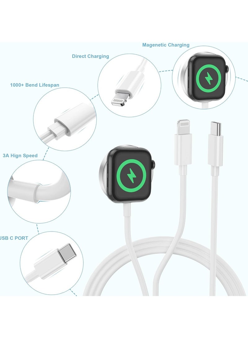 هير كيوب شاحن Apple Watch، كابل شحن مغناطيسي مطوّر 2 في 1 بمنفذ USB-C سريع بطول 6 أقدام مع محول شحن جداري بقدرة 15 واط متوافق مع ساعات iWatch Series SE/8/7/6/5/4/3/2/1 و iPhone 14 - Image 3