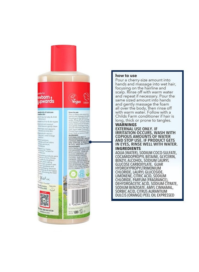 تشايلدز فارم Childs Farm، غسول الشعر والجسم للأطفال للبشرة الجافة والحساسة، بنكهة البرتقال الحلو العضوي، ينظف بلطف، نباتي، خالٍ من القسوة، 16.9 أونصة سائلة - Image 2