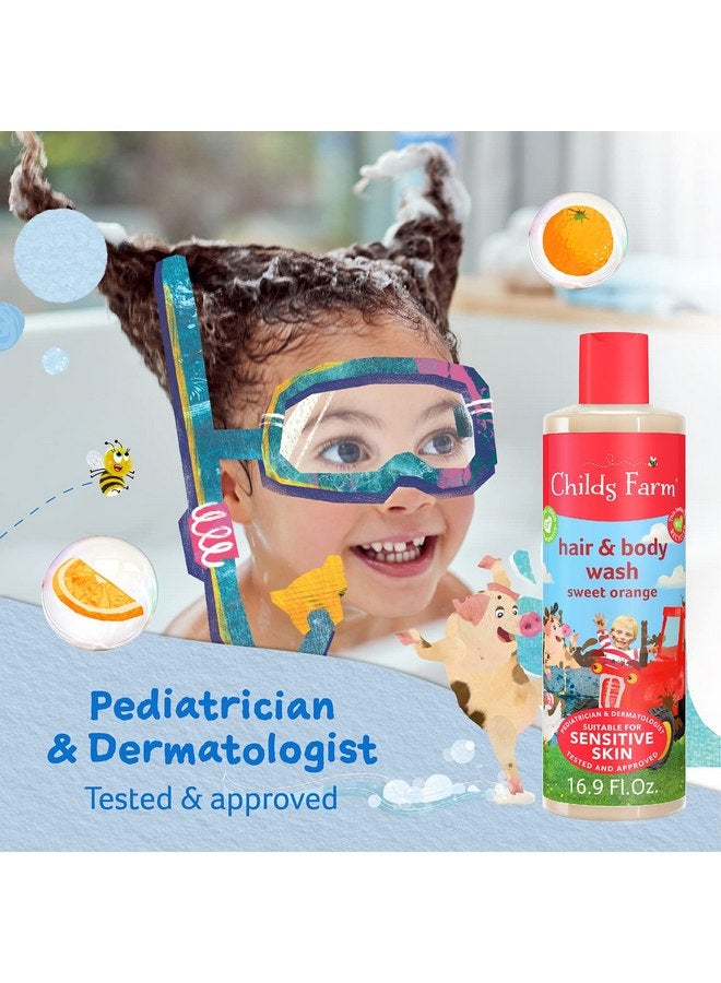 تشايلدز فارم Childs Farm، غسول الشعر والجسم للأطفال للبشرة الجافة والحساسة، بنكهة البرتقال الحلو العضوي، ينظف بلطف، نباتي، خالٍ من القسوة، 16.9 أونصة سائلة - Image 3