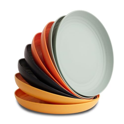 Nook Theory 8-Pack Reusable Wheat Straw Plates Set - Non Toxic and Non Plastic Dinner Plates for Kids and Adults, Lightweight Unbreakable Plate, Microwave Safe and Dishwasher Safe (Daybreak 9") - Image 1