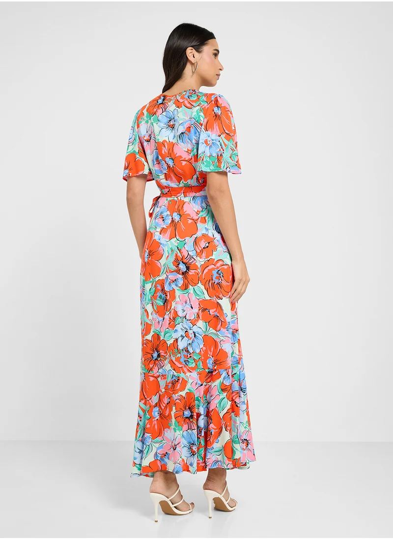 YAS Floral Print Wrap Dress