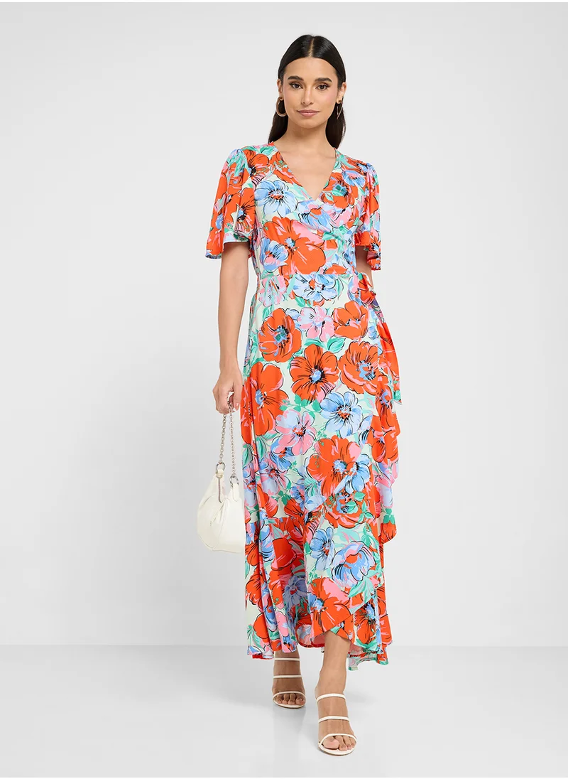YAS Floral Print Wrap Dress