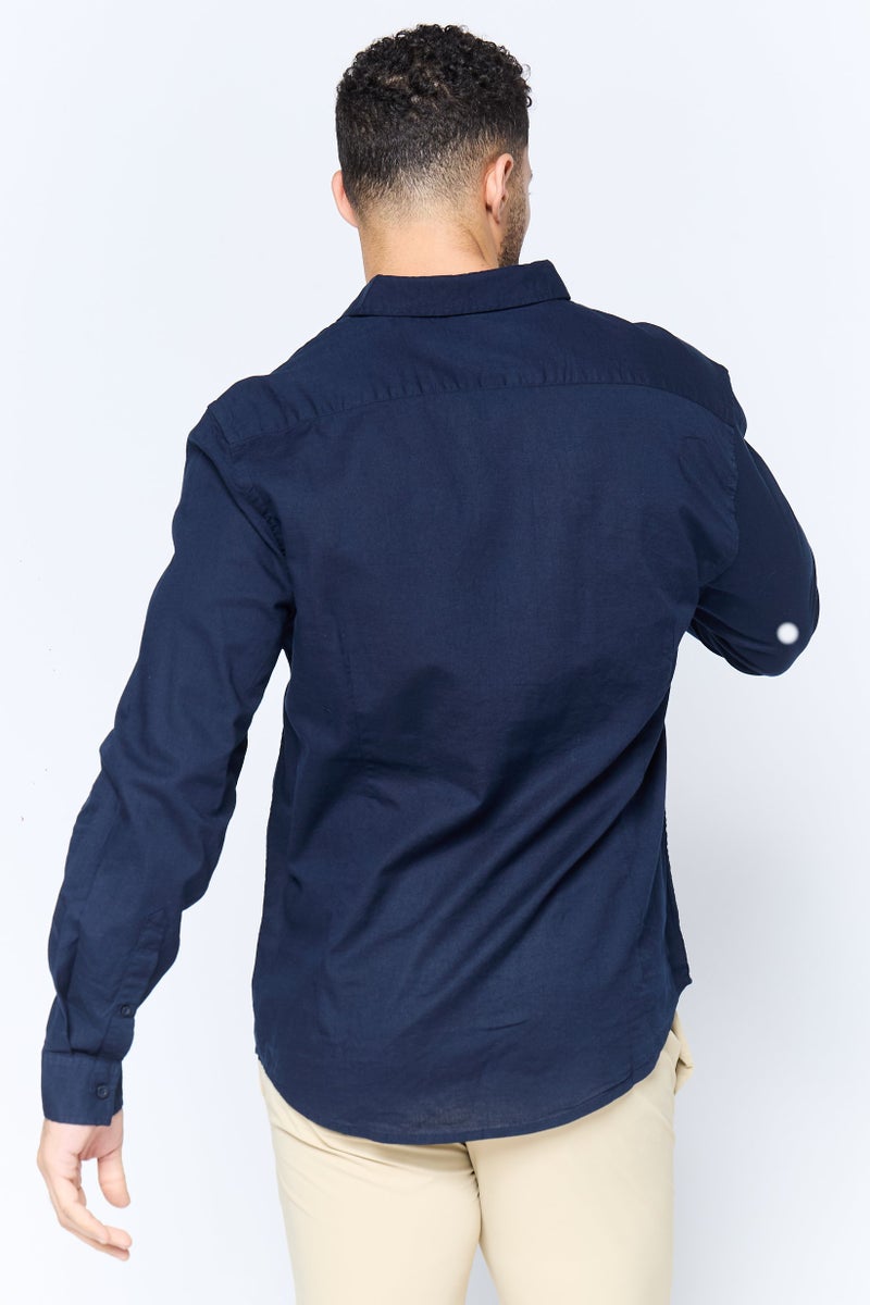 Algspar Men Regular Fit Solid Long Sleeves Casual Shirt, Navy - Image 4