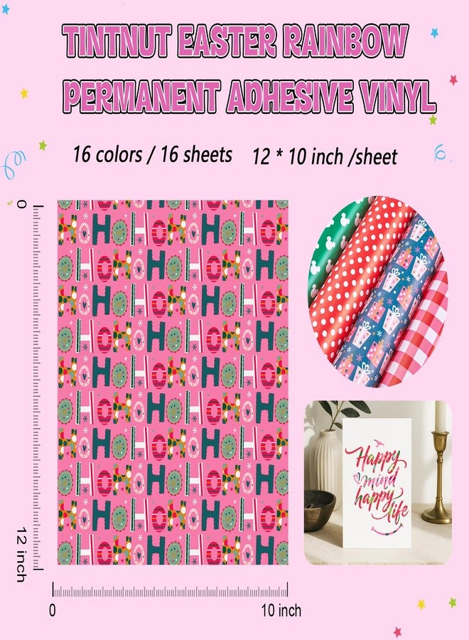Tintnut Easter Permanent Vinyl - 16 Sheets 12"x10", Red Rainbow Permanent Adhesive Vinyl, Red Pink Pattern Self Sticker,Outdoor for Easter Decor - Image 2