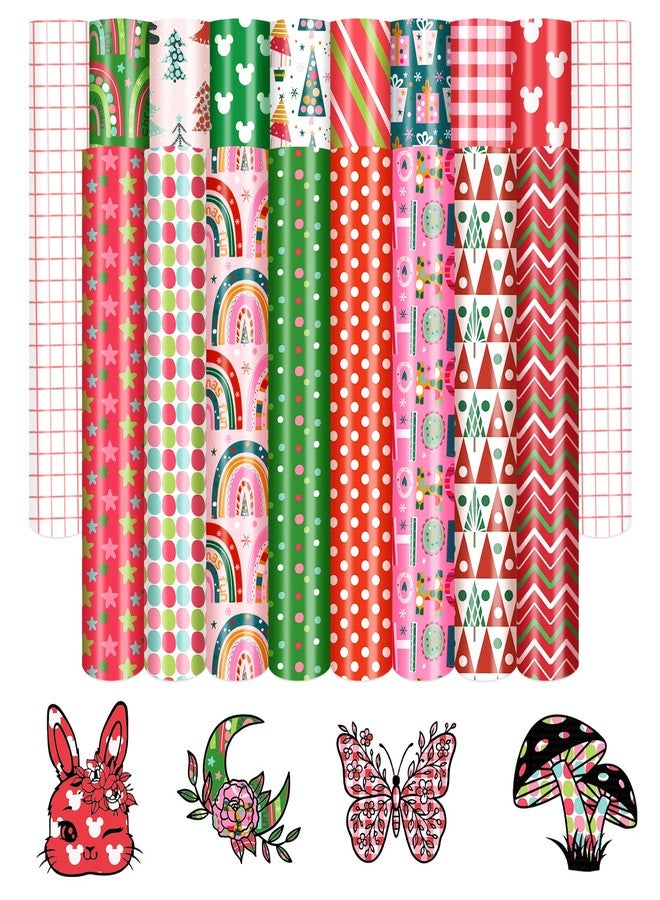 Tintnut Easter Permanent Vinyl - 16 Sheets 12"x10", Red Rainbow Permanent Adhesive Vinyl, Red Pink Pattern Self Sticker,Outdoor for Easter Decor - Image 1