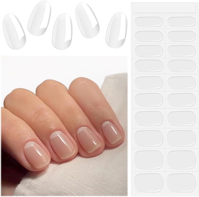 EBANKU Semi Cured Gel Nail Strips, 20PCS Clear UV Gel Nail Stickers Transparent Gel Nail Wraps for Home Nail DIY Salon-Quality Nail Strips with Nail File, Nail Stick- UV Light Required