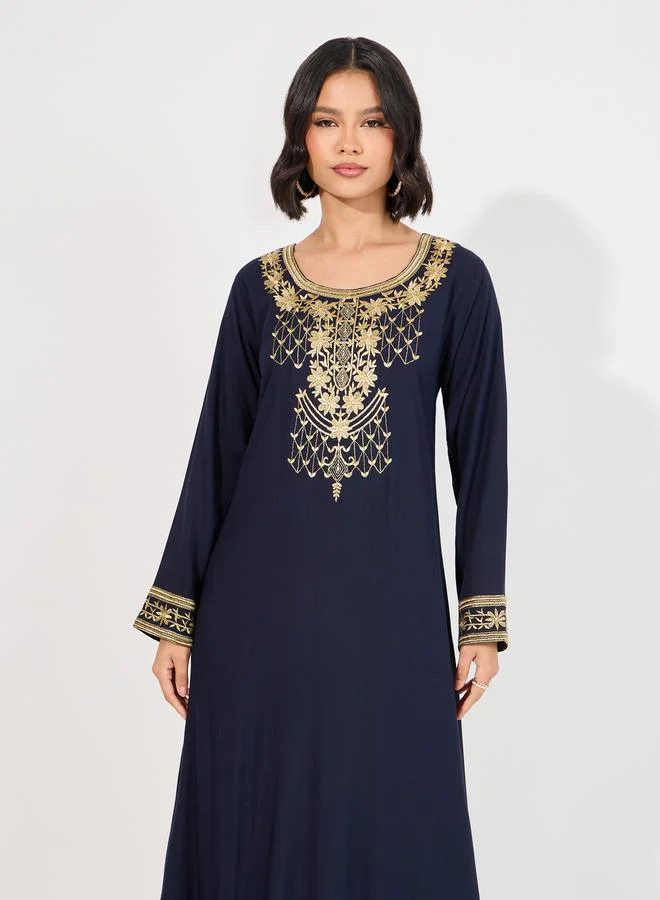 ستايلي Embroidered Round Neck A-Line Jalabiya