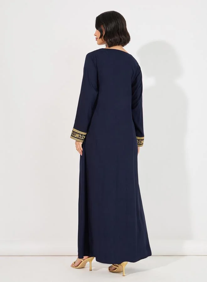 ستايلي Embroidered Round Neck A-Line Jalabiya