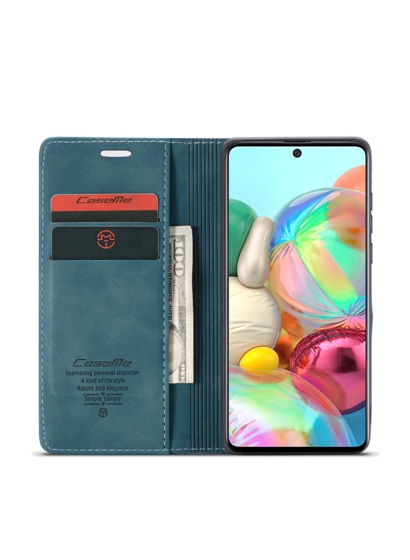 CaseMe Phone Case Luxury PU Leather Design 013 Flip Cover Card Slot Holder Cover For Samsung Galaxy A71 (Green) - Image 2