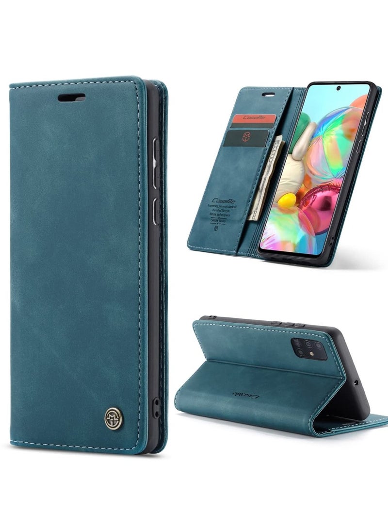 CaseMe Phone Case Luxury PU Leather Design 013 Flip Cover Card Slot Holder Cover For Samsung Galaxy A71 (Green) - Image 1