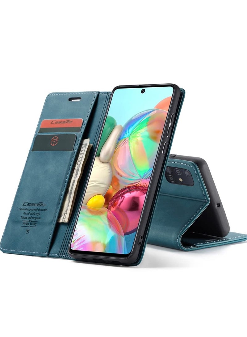 CaseMe Phone Case Luxury PU Leather Design 013 Flip Cover Card Slot Holder Cover For Samsung Galaxy A71 (Green) - Image 3