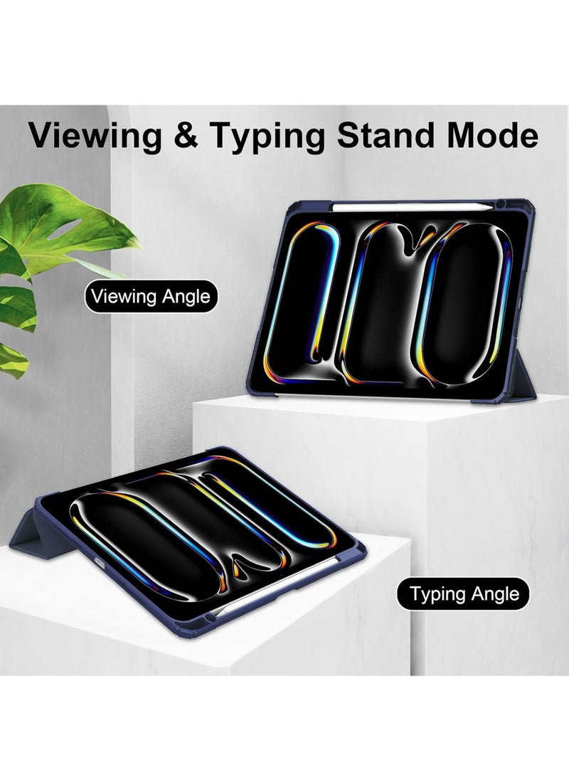 حافظة لجهاز iPad Pro 13 بوصة M4 2024 الجيل السابع، حافظة رفيعة ذكية مع حامل وغطاء تلقائي للنوم/التنشيط، مع فتحة قلم رصاص، غطاء خلفي شفاف لجهاز iPad Pro 13 بوصة