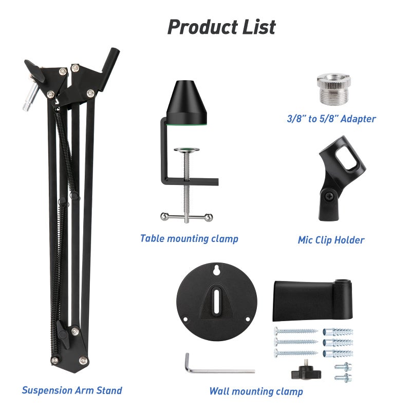 SUNMON Microphone Wall Mount and Metal Table Mounting Clamp, Universal Microphone Boom Arm Stand Compatible with HyperX QuadCast, Blue Yeti, Blue Snowball, Shure SM58 Microphone - Image 4