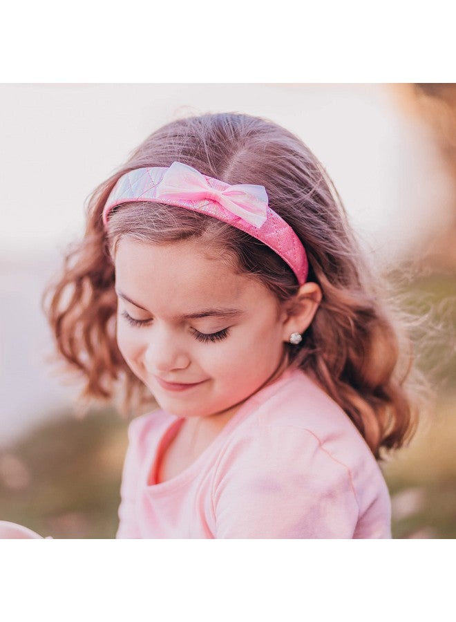 FROG SAC Pink Bow Headband For Girls Iridescent Wide Head Band For Kids Hair Accessories Toddler Little Girl Hairband Cute Quilted Headbands For Toddlers - Image 3
