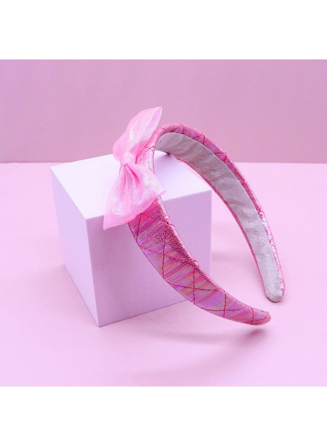 FROG SAC Pink Bow Headband For Girls Iridescent Wide Head Band For Kids Hair Accessories Toddler Little Girl Hairband Cute Quilted Headbands For Toddlers - Image 5