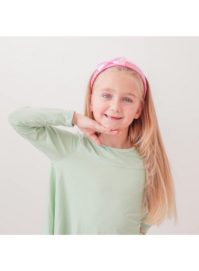 FROG SAC Pink Bow Headband For Girls Iridescent Wide Head Band For Kids Hair Accessories Toddler Little Girl Hairband Cute Quilted Headbands For Toddlers - Image 4