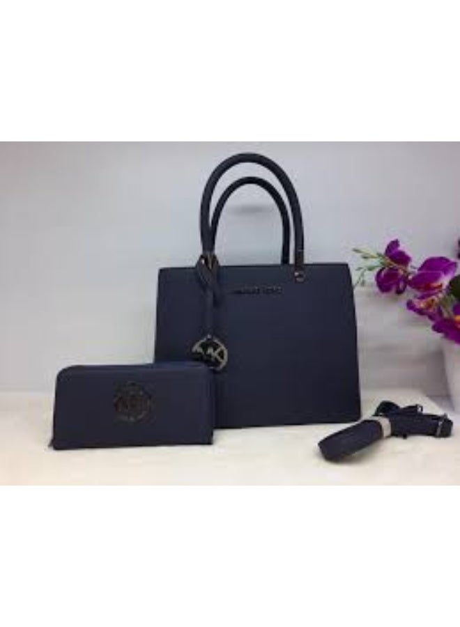 ام كي مجموعة حقيبة كتف  مع محفظة متطابقة (أزرق)