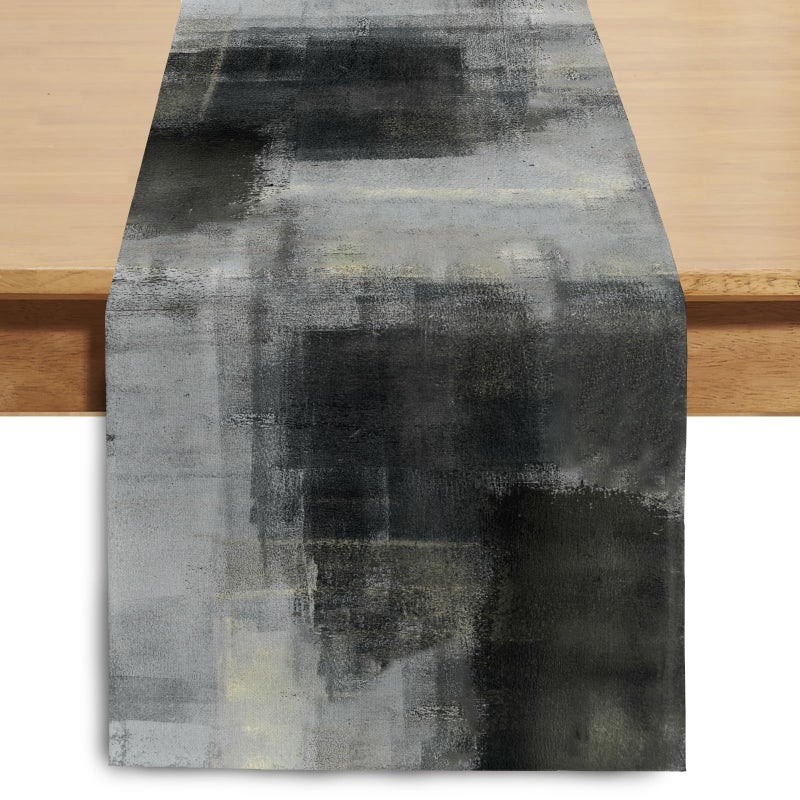 Winotic Black Grey Watercolor Table Runner 72 Inches Long, Art Abstract Modern Table Runners for Seasonal Decor Party Kitchen Dining Coffee Table Wedding Home, Machine Washable(13"x72", Black Grey) - Image 1