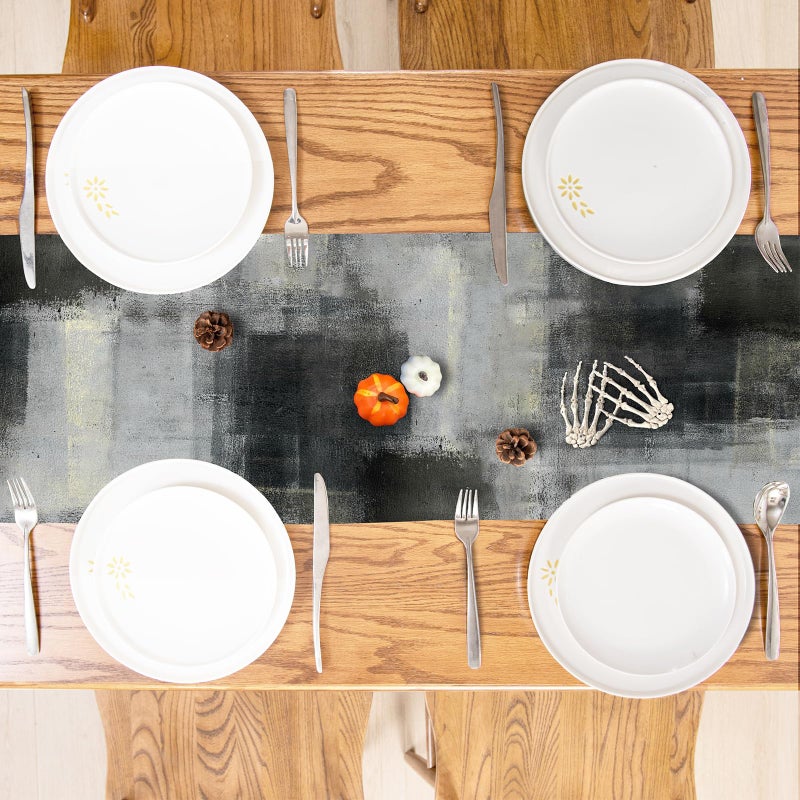 Winotic Black Grey Watercolor Table Runner 72 Inches Long, Art Abstract Modern Table Runners for Seasonal Decor Party Kitchen Dining Coffee Table Wedding Home, Machine Washable(13"x72", Black Grey) - Image 4