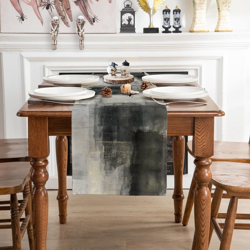 Winotic Black Grey Watercolor Table Runner 72 Inches Long, Art Abstract Modern Table Runners for Seasonal Decor Party Kitchen Dining Coffee Table Wedding Home, Machine Washable(13"x72", Black Grey) - Image 2