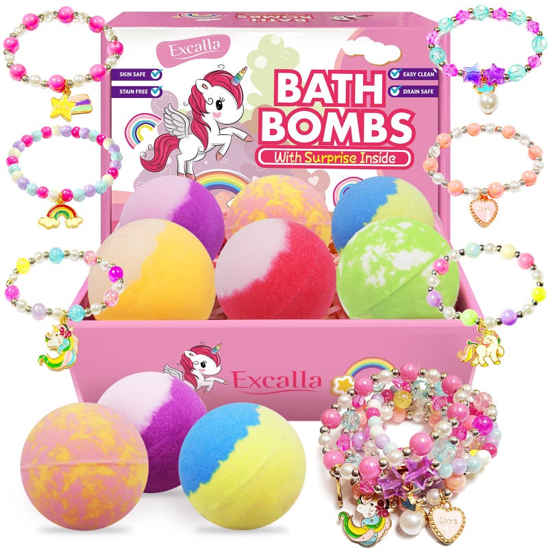 Unicorn Bath Bombs with Surprise Inside for Kids Girls 6 Kids Bath Bombs with Jewelry Inside Natural Bubble Bath Set for Skin Moisturizing Birthday Christmas Easter Gifts for 4 5 6 7 8 Year Old