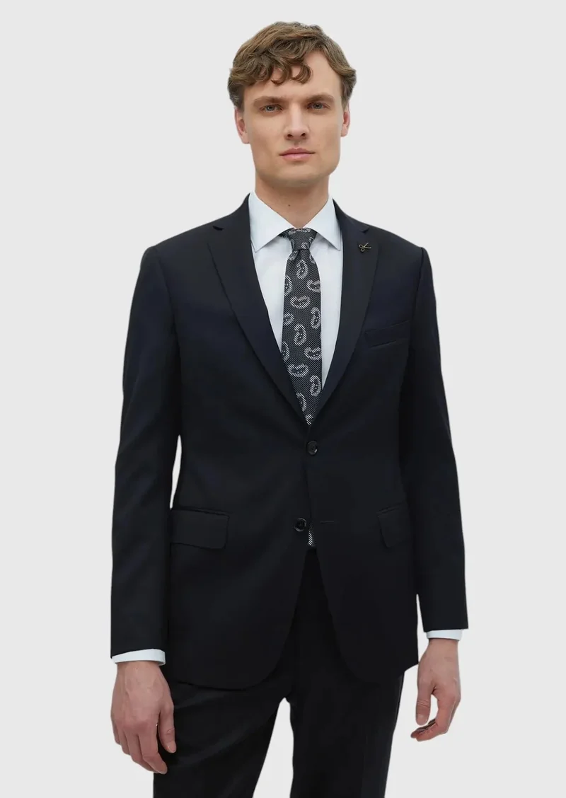 RAMSEY Black Plain Regular Fit 100% Wool Suit