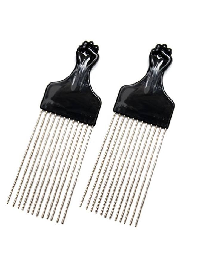 Luxxii (2 Pack) 9" Long Black Fist Metal Afro Pick Lift Hair Comb Detangle Wig Braid Hair Man Styling Comb - Image 1