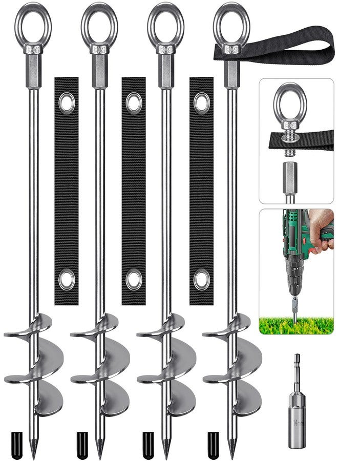 Insaga Fully Welded Ground Trampoline Anchors, 18'' Spiral Mobile Home Anchors, 4pcs Earth Anchor Heavy Duty Shed Anchor Kit with Straps for Securing Swing Sets, Animals, Trees, Tents, Shed, Carport - Image 1