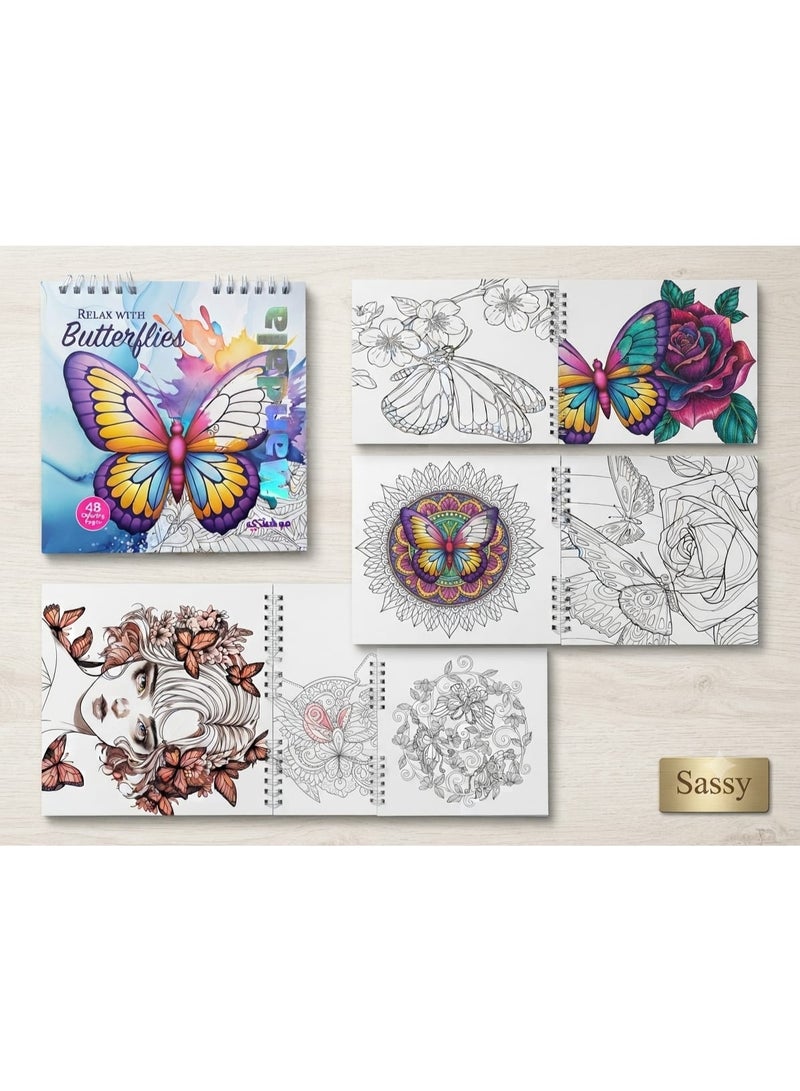 Mandala Mini Mandala Coloring Book 16 x 16 cm, 24 Sheets with 48 Coloring Pages, Girls Coloring Book for Kids and Adults, Floral, Butterfly, Fashion and Decorative Designs, Mini Coloring Book, Drawing & Coloring, Art & Craft Activity Book, Spiral Bound Coloring Book for Home, Travel, Creative Activities and Gifts - Image 2