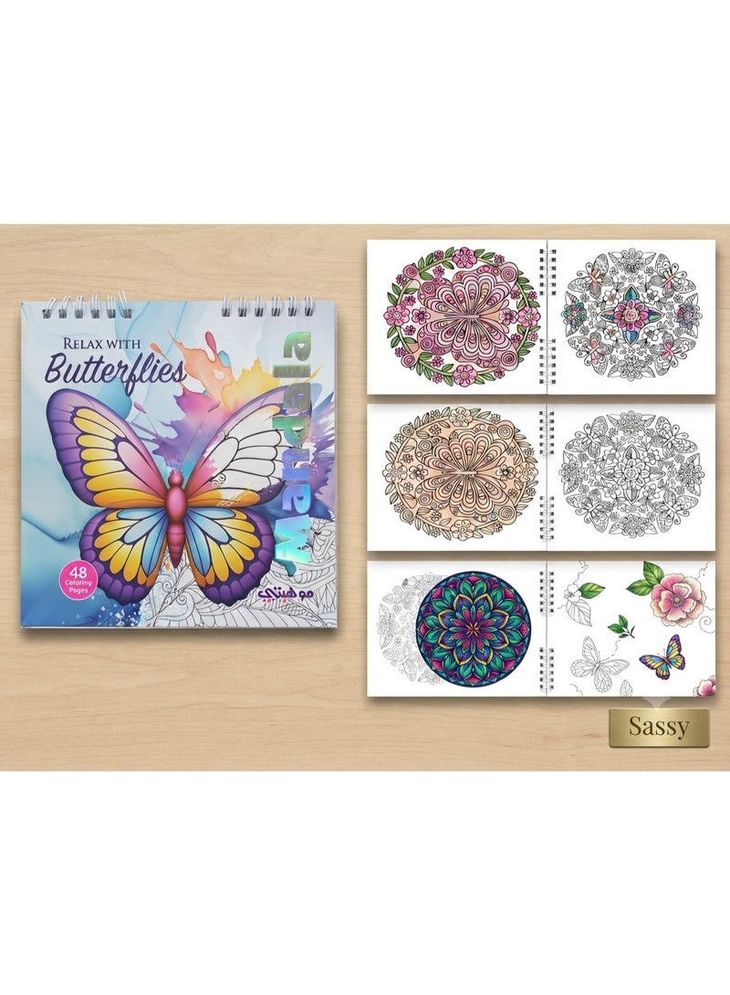 Mandala Mini Mandala Coloring Book 16 x 16 cm, 24 Sheets with 48 Coloring Pages, Girls Coloring Book for Kids and Adults, Floral, Butterfly, Fashion and Decorative Designs, Mini Coloring Book, Drawing & Coloring, Art & Craft Activity Book, Spiral Bound Coloring Book for Home, Travel, Creative Activities and Gifts - Image 4