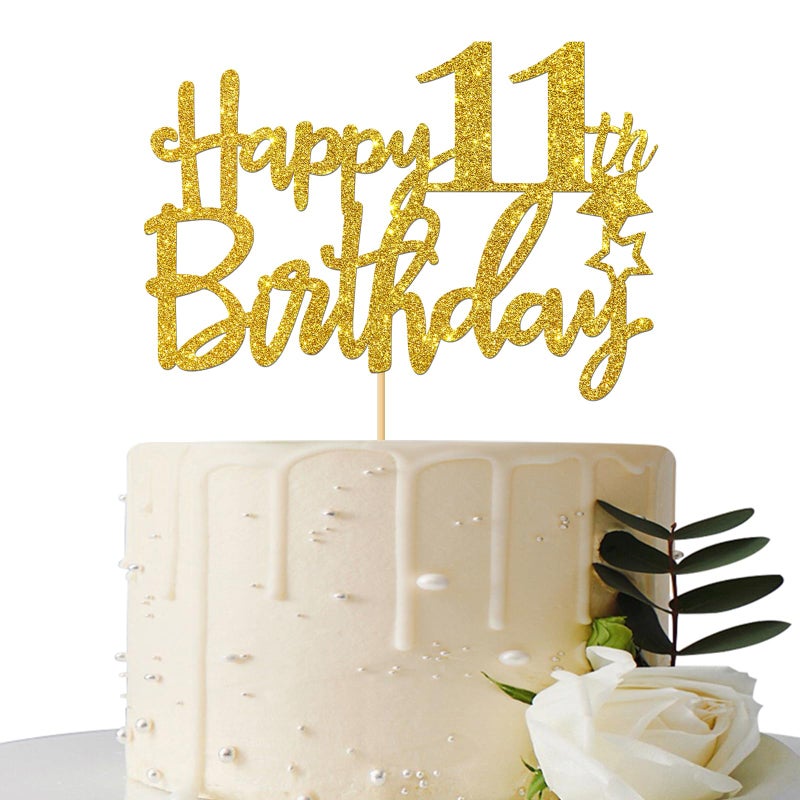 Maicaiffe Gold Glitter Happy 11th Birthday Cake Topper 11 Sign Cake Topper Cheers to 11 Years Party Supplies 11th Birthday Party Decoration - Image 3