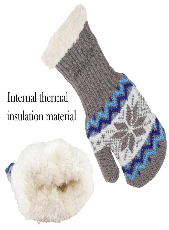 Eohak Girls Boys Winter Knit Mittens Double Layer Warm Gloves Cold Weather Knitted Mittens for 3-7 Years - Image 5
