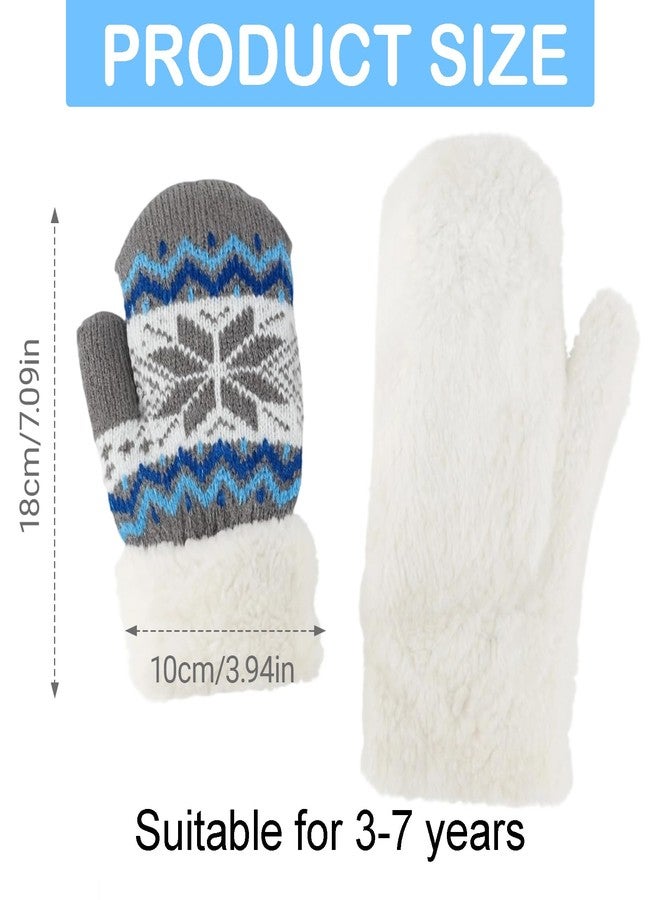 Eohak Girls Boys Winter Knit Mittens Double Layer Warm Gloves Cold Weather Knitted Mittens for 3-7 Years - Image 3