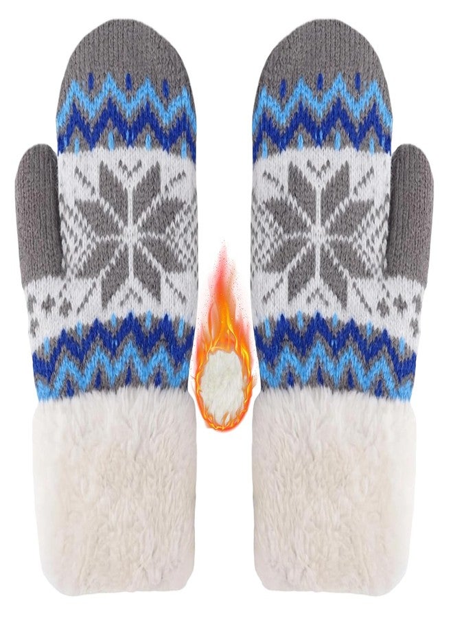 Eohak Girls Boys Winter Knit Mittens Double Layer Warm Gloves Cold Weather Knitted Mittens for 3-7 Years - Image 1