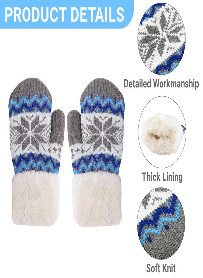 Eohak Girls Boys Winter Knit Mittens Double Layer Warm Gloves Cold Weather Knitted Mittens for 3-7 Years - Image 2