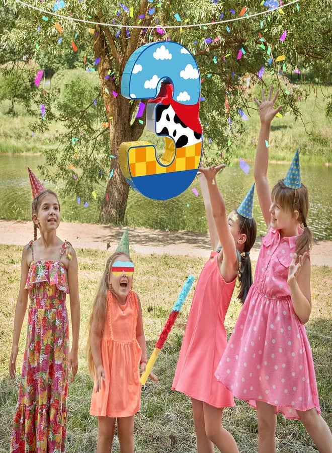 Hungdao Toy Inspired Game Piñata Cow Piñata for Kids Cartoon Story with Stick Blue Yellow Red Cow Clouds Decor for Boys Girls Adults Birthday Baby Shower Party Supplies Gifts Decor(Number 3) - Image 5