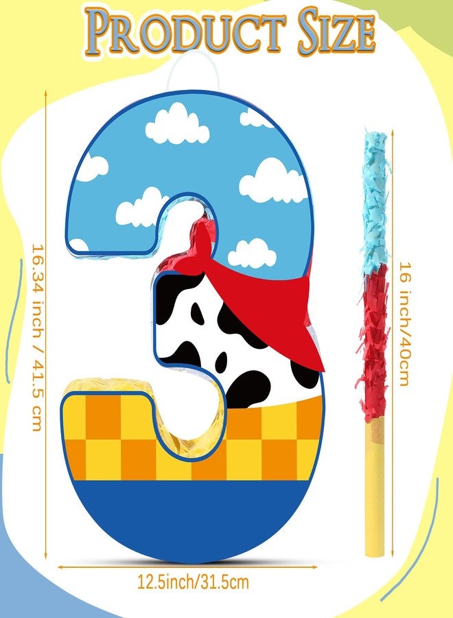 Hungdao Toy Inspired Game Piñata Cow Piñata for Kids Cartoon Story with Stick Blue Yellow Red Cow Clouds Decor for Boys Girls Adults Birthday Baby Shower Party Supplies Gifts Decor(Number 3) - Image 4