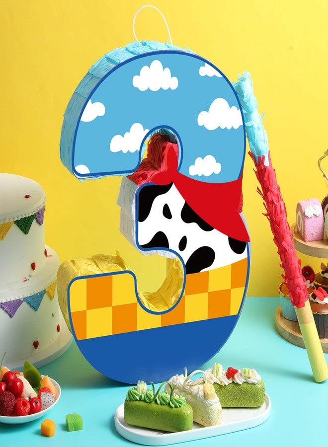 Hungdao Toy Inspired Game Piñata Cow Piñata for Kids Cartoon Story with Stick Blue Yellow Red Cow Clouds Decor for Boys Girls Adults Birthday Baby Shower Party Supplies Gifts Decor(Number 3) - Image 3