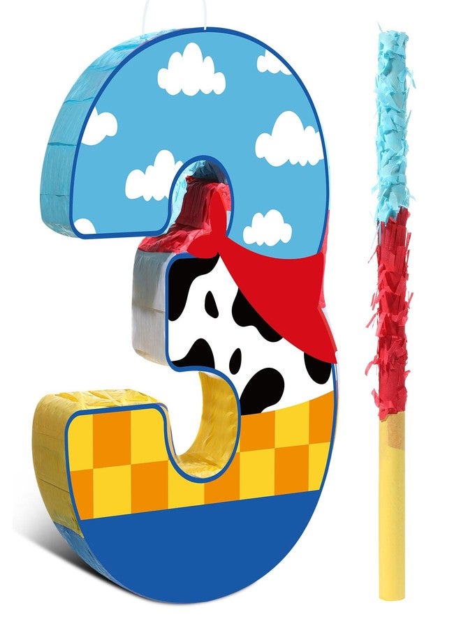 Hungdao Toy Inspired Game Piñata Cow Piñata for Kids Cartoon Story with Stick Blue Yellow Red Cow Clouds Decor for Boys Girls Adults Birthday Baby Shower Party Supplies Gifts Decor(Number 3) - Image 1