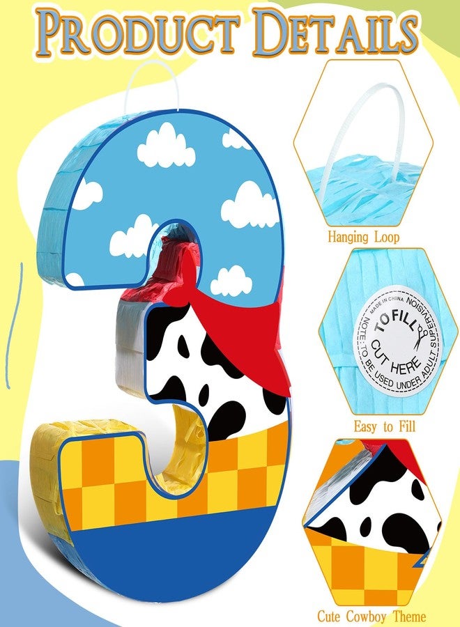 Hungdao Toy Inspired Game Piñata Cow Piñata for Kids Cartoon Story with Stick Blue Yellow Red Cow Clouds Decor for Boys Girls Adults Birthday Baby Shower Party Supplies Gifts Decor(Number 3) - Image 2