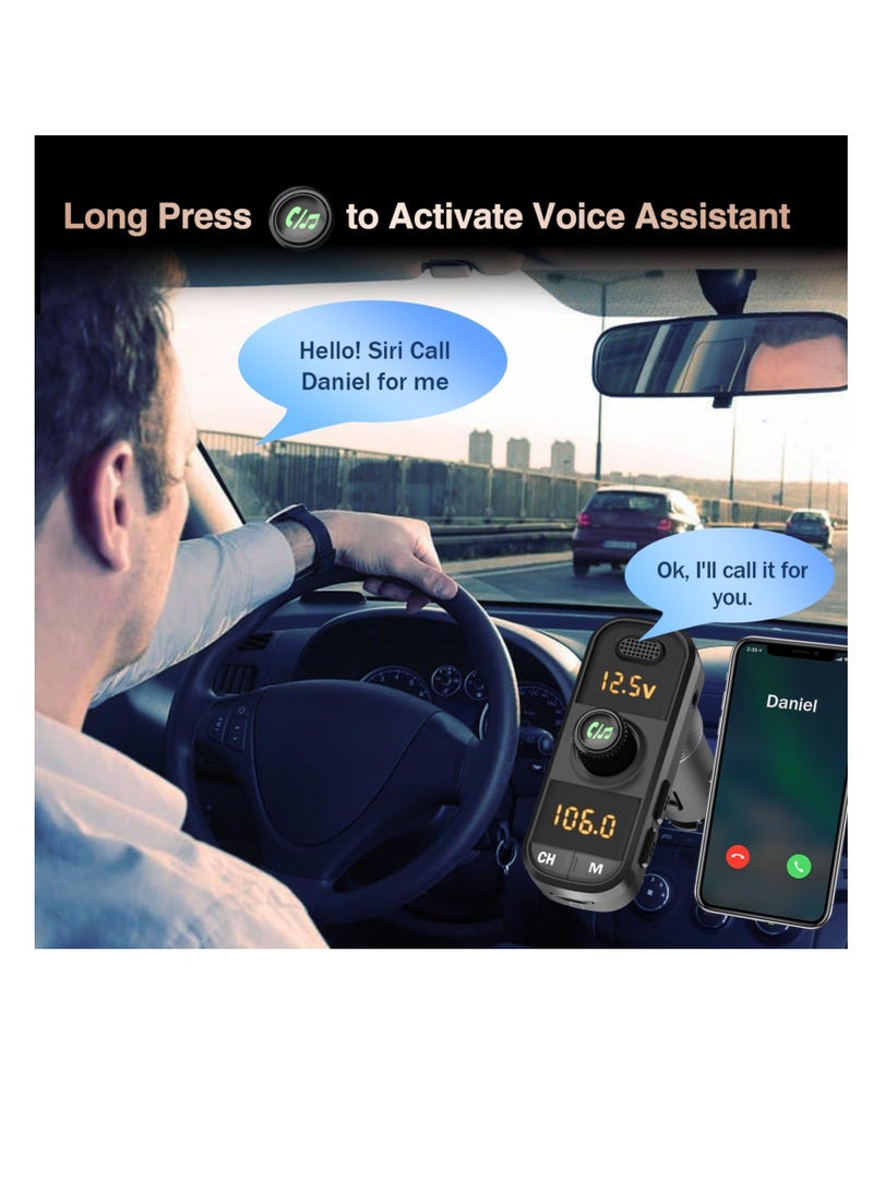 Bluetooth FM Transmitter for Car,  Wireless in-Car Radio Adapter Car Kit, Bluetooth Car Adapter with Rotatable Base, Universal Car Charger, Support for Siri Google Assistant U Disk/TF Card/Aux - Image 3