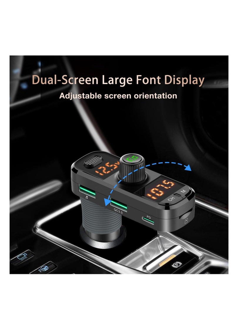 Bluetooth FM Transmitter for Car,  Wireless in-Car Radio Adapter Car Kit, Bluetooth Car Adapter with Rotatable Base, Universal Car Charger, Support for Siri Google Assistant U Disk/TF Card/Aux - Image 4