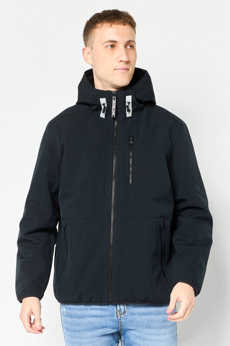 Michael Kors Men Hooded Brand Logo Soft Shell Jacket, Black - Image 1