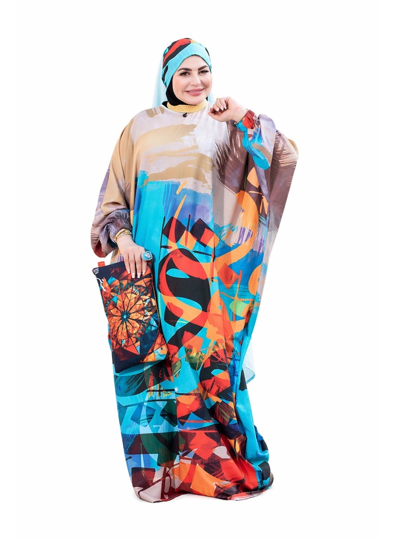 SATR HIJABI Vibrant Multicolor Printed Isdal – Elegant Modest Prayer Wear for Women - Image 1